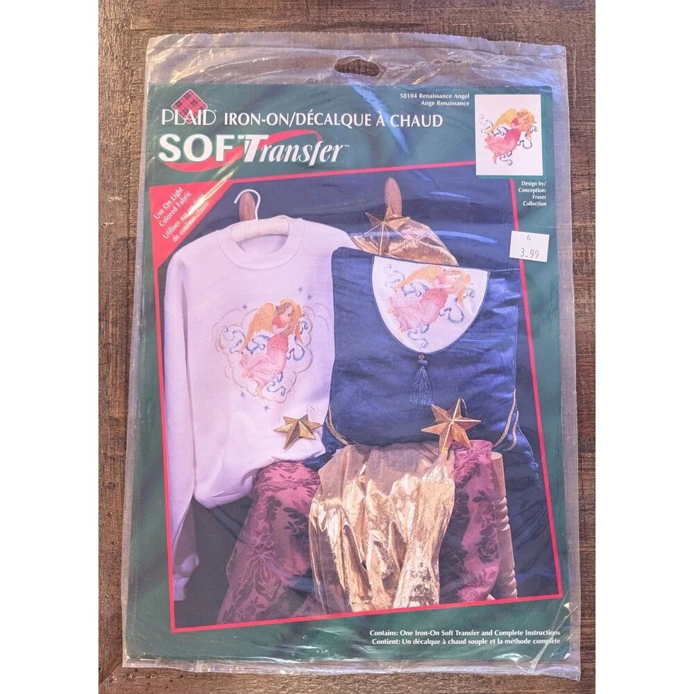 1996 Plaid Iron-On Soft Transfer Renaissance Angel USA #58104